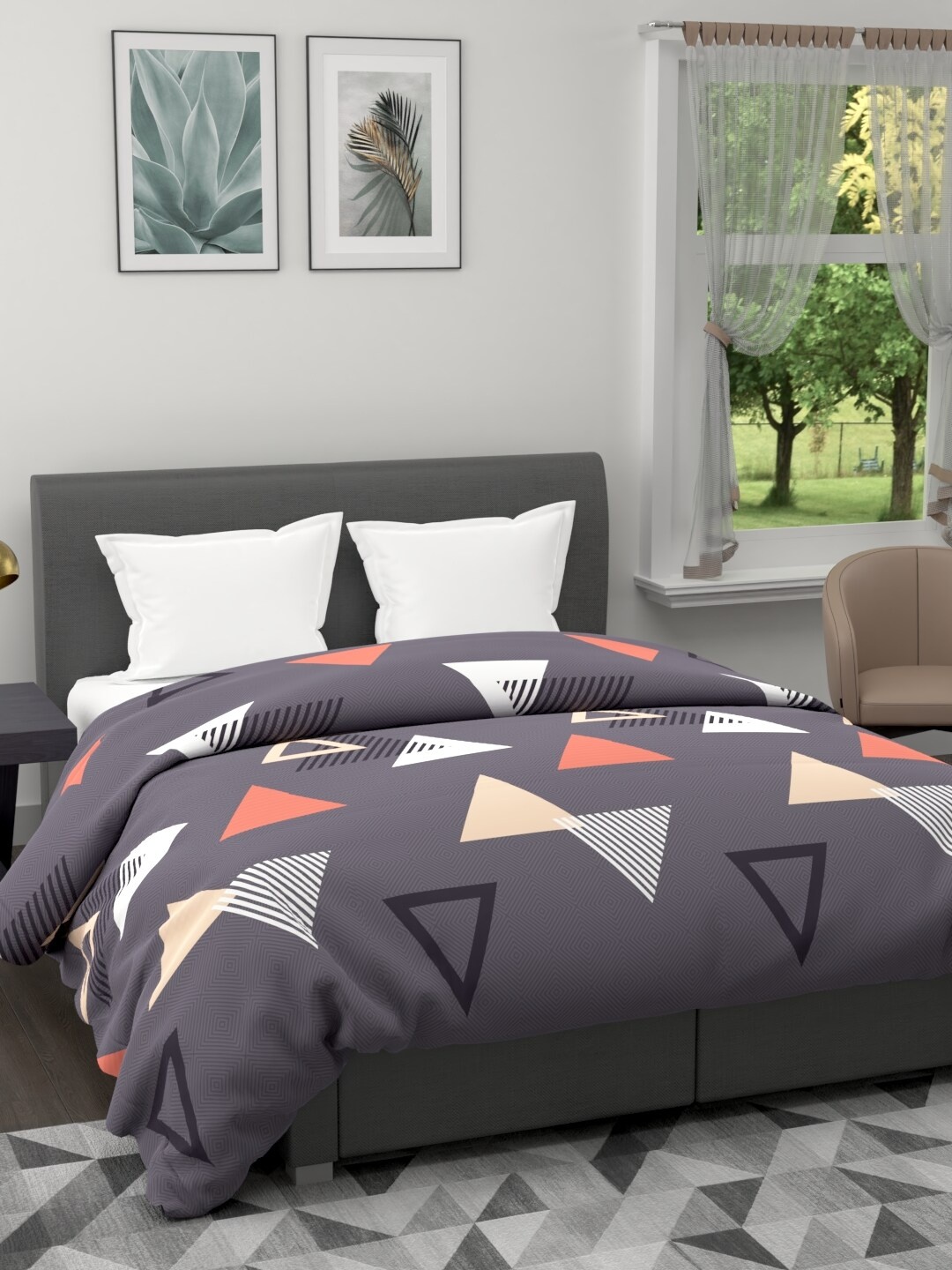 

BIANCA Charcoal & Red Geometric Microfiber AC Room 120 GSM Double Bed Quilt