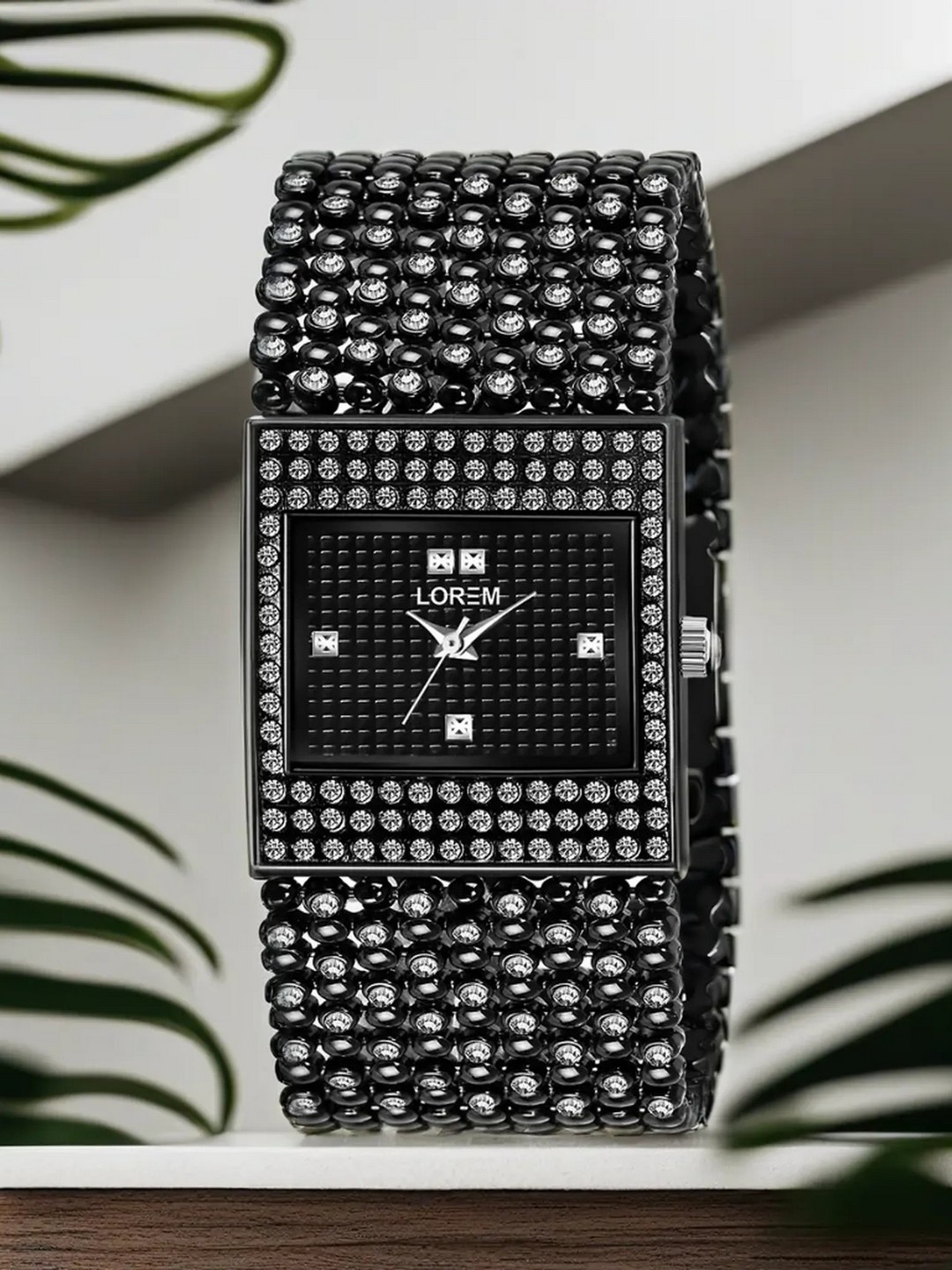 

LOREM Women Black Embellished Dial & Textured Straps Digital Watch LR286