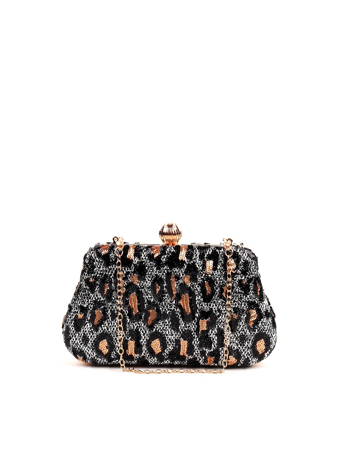 

ODETTE Black & Silver-Toned Embellished Purse Clutch