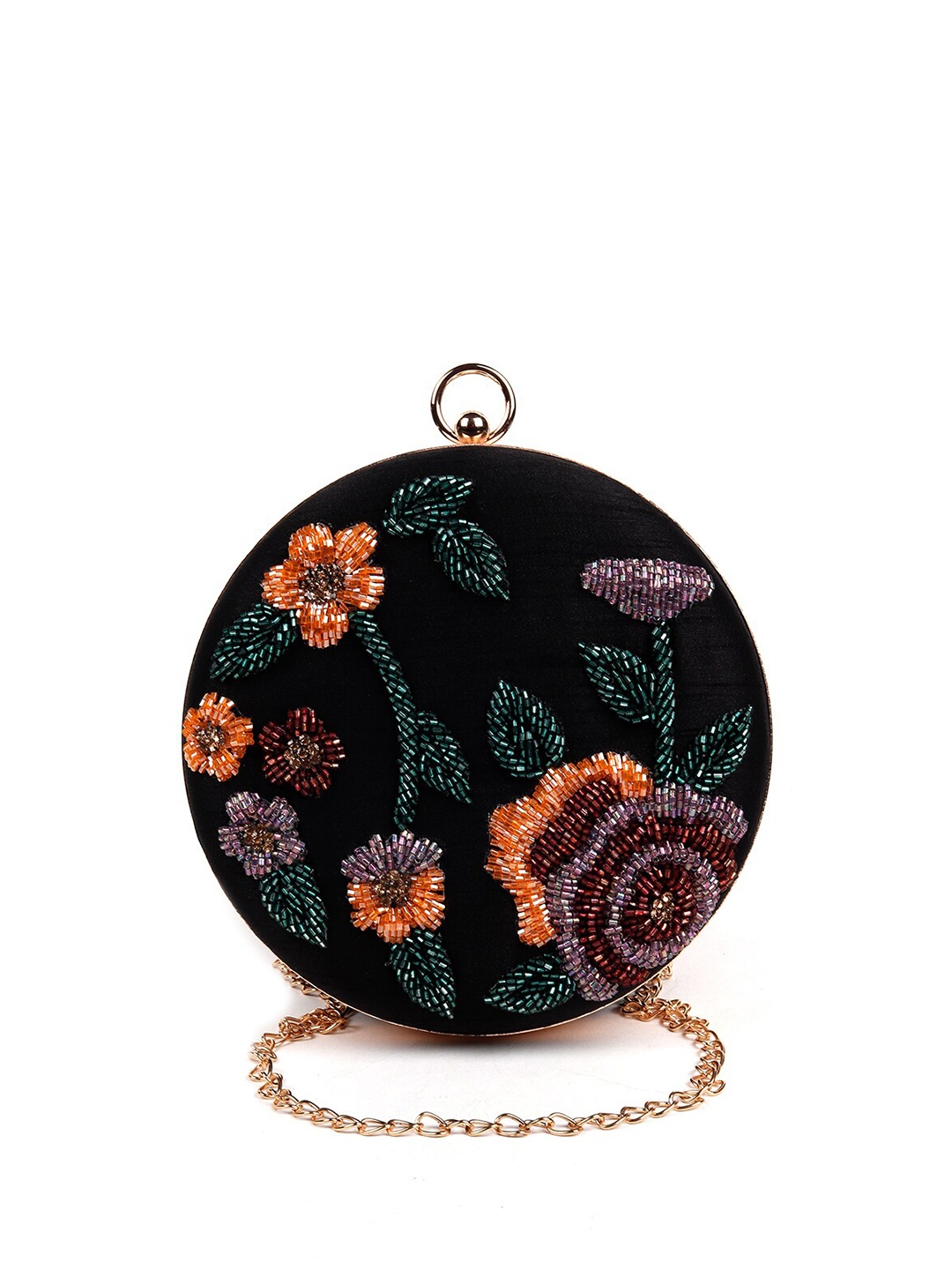

ODETTE Black & Orange Printed Box Clutch