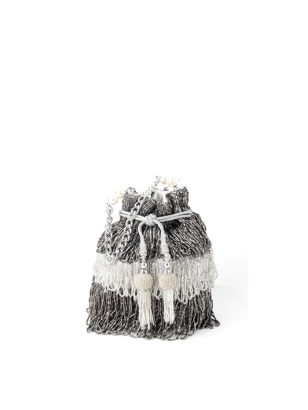 

ODETTE Grey & White Embellished Potli Clutch
