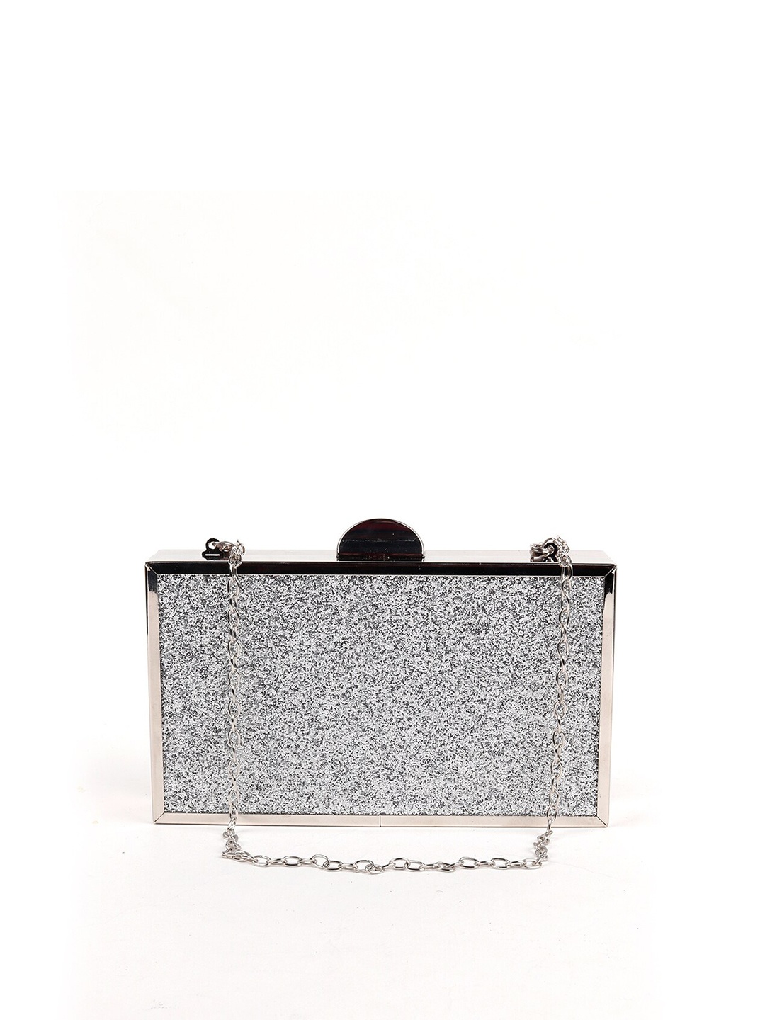 

ODETTE Silver-Toned & Black Embellished Box Clutch