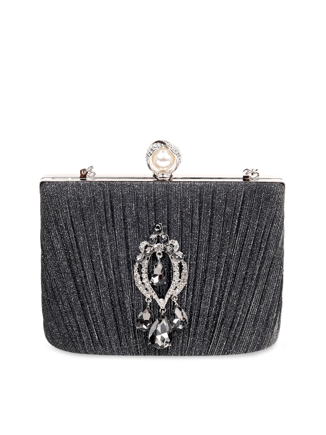 

ODETTE Black Shimmery Pleated Clutch