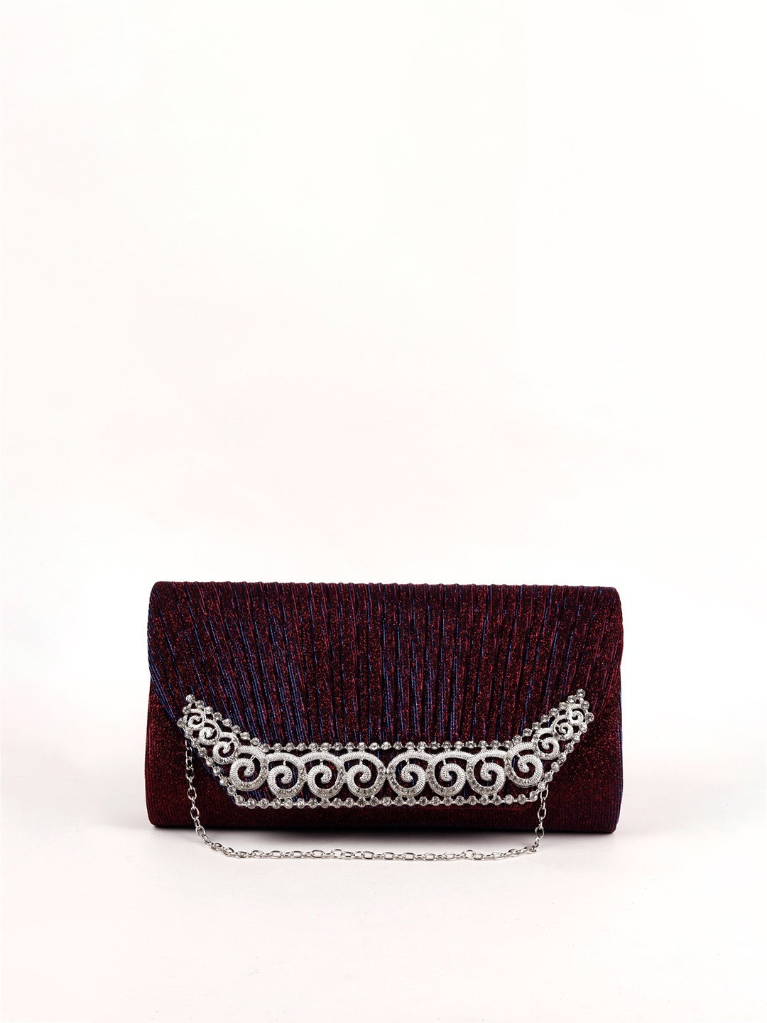 

ODETTE Woman Maroon & Silver-Toned EmbellishedFoldover Clutch