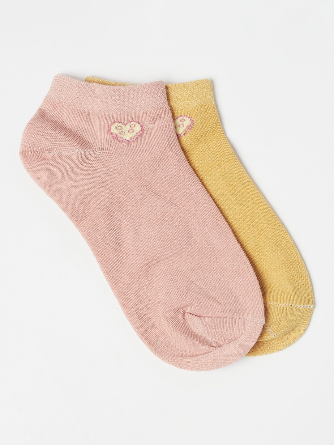 

J Style Set-2 Women Pink& Yellow Solid Ankle-Length Socks