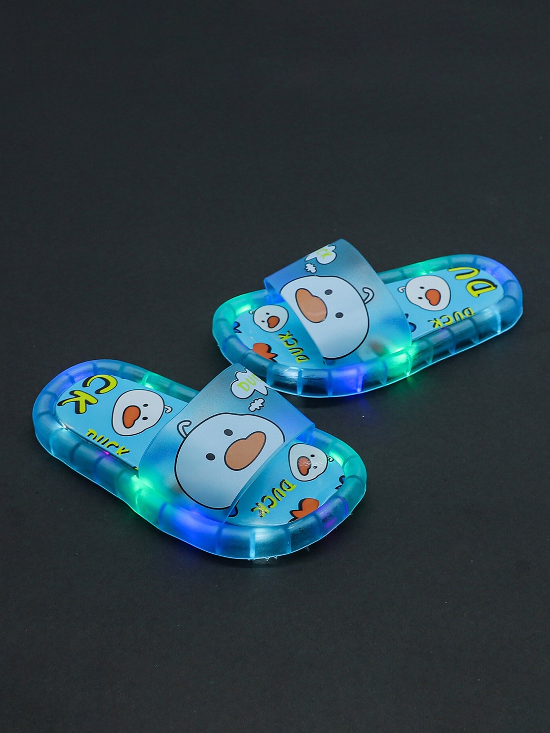 

FEETWELL SHOES Unisex Kids Blue & Red Printed Rubber Sliders
