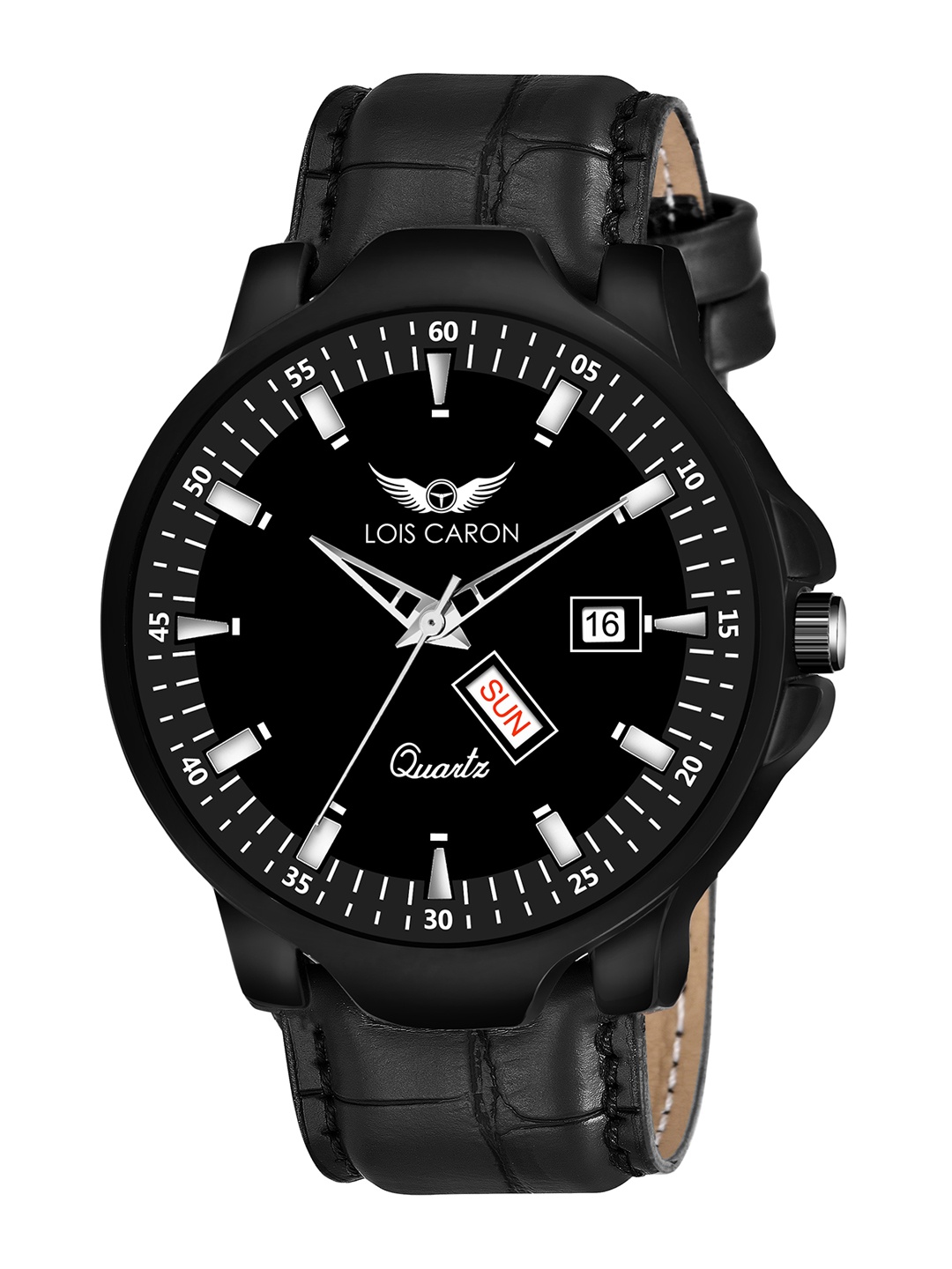 

LOIS CARON Men Black Leather Bracelet Style Analogue Watch MLC-8276
