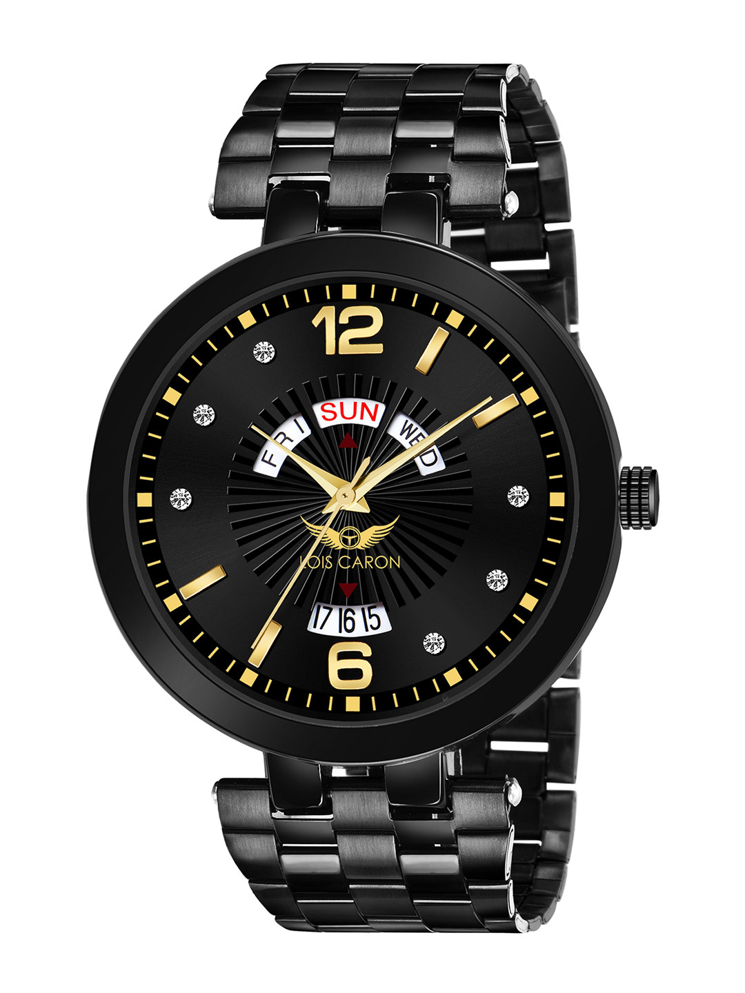 

LOIS CARON Men Black Embellished Dial & Black Stainless Steel Bracelet Style Straps Analogue Watch