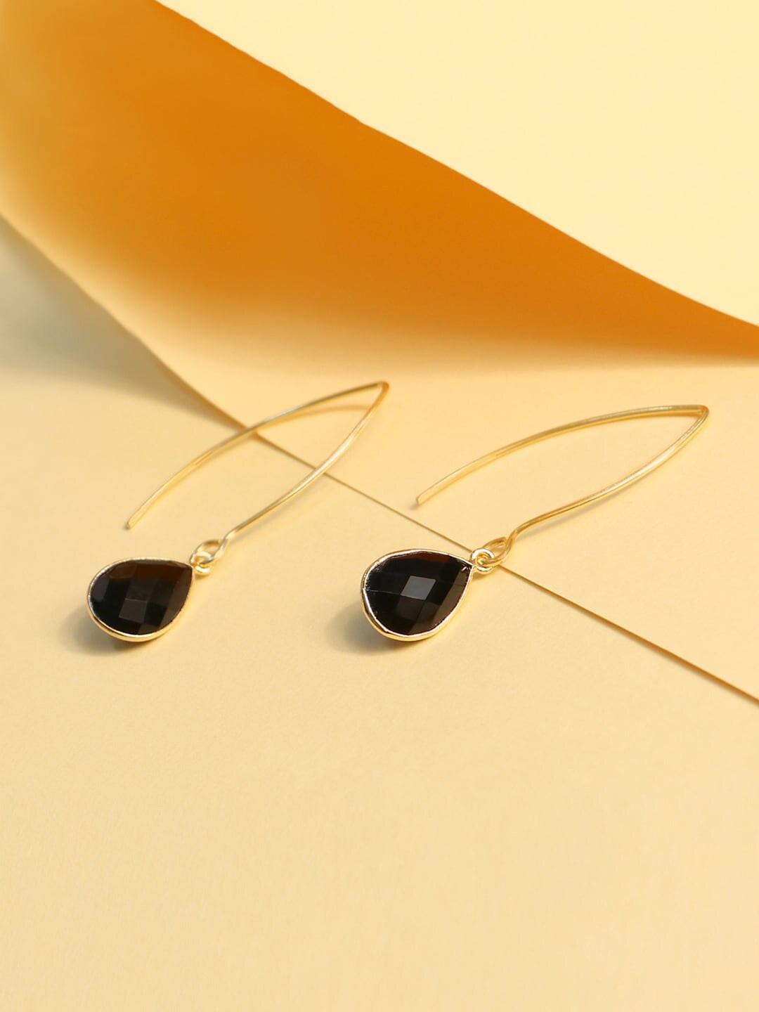 

March by FableStreet Gold-Plated & Black Teardrop Shaped Drop Earrings