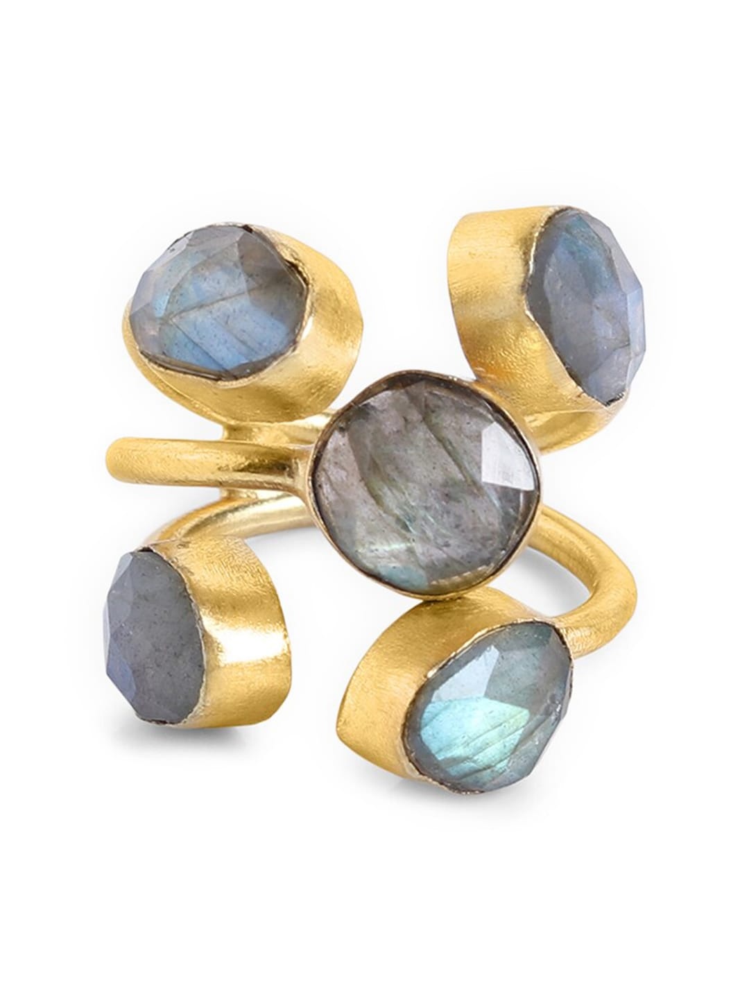 

Mikoto by FableStreet 18KT Gold-Plated Grey Stone-Studded Handcrafted Adjustable Finger Ring