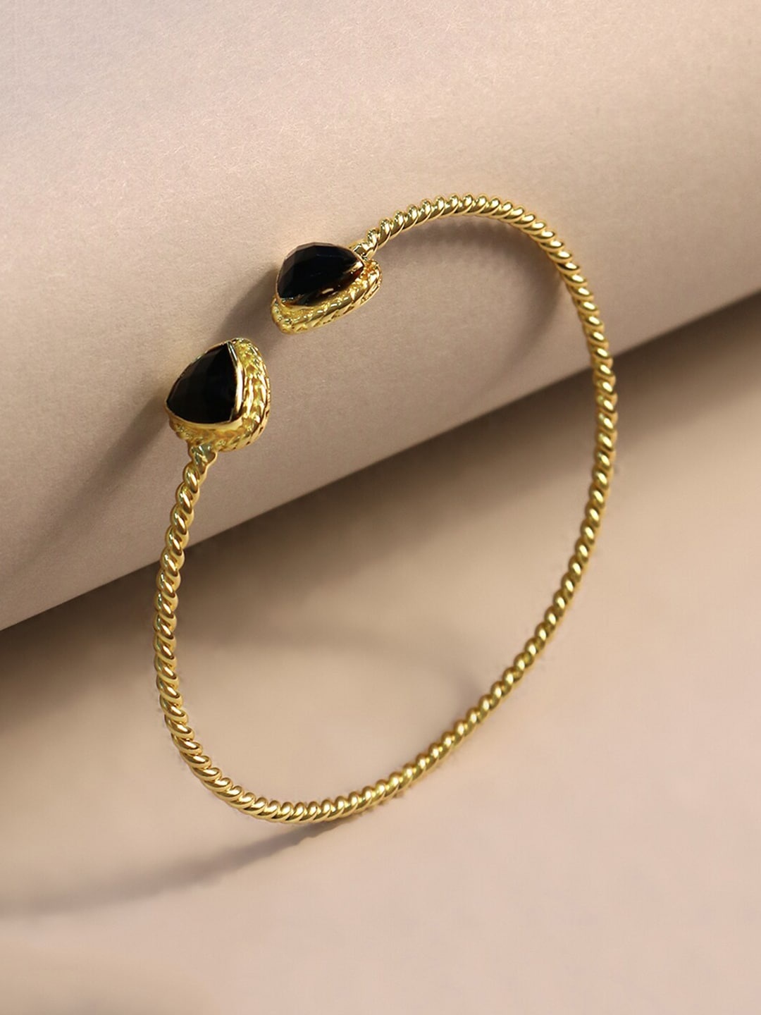 

March by FableStreet Women Gold-Toned & Black Brass Crystals Handcrafted Gold-Plated Cuff Bracelet