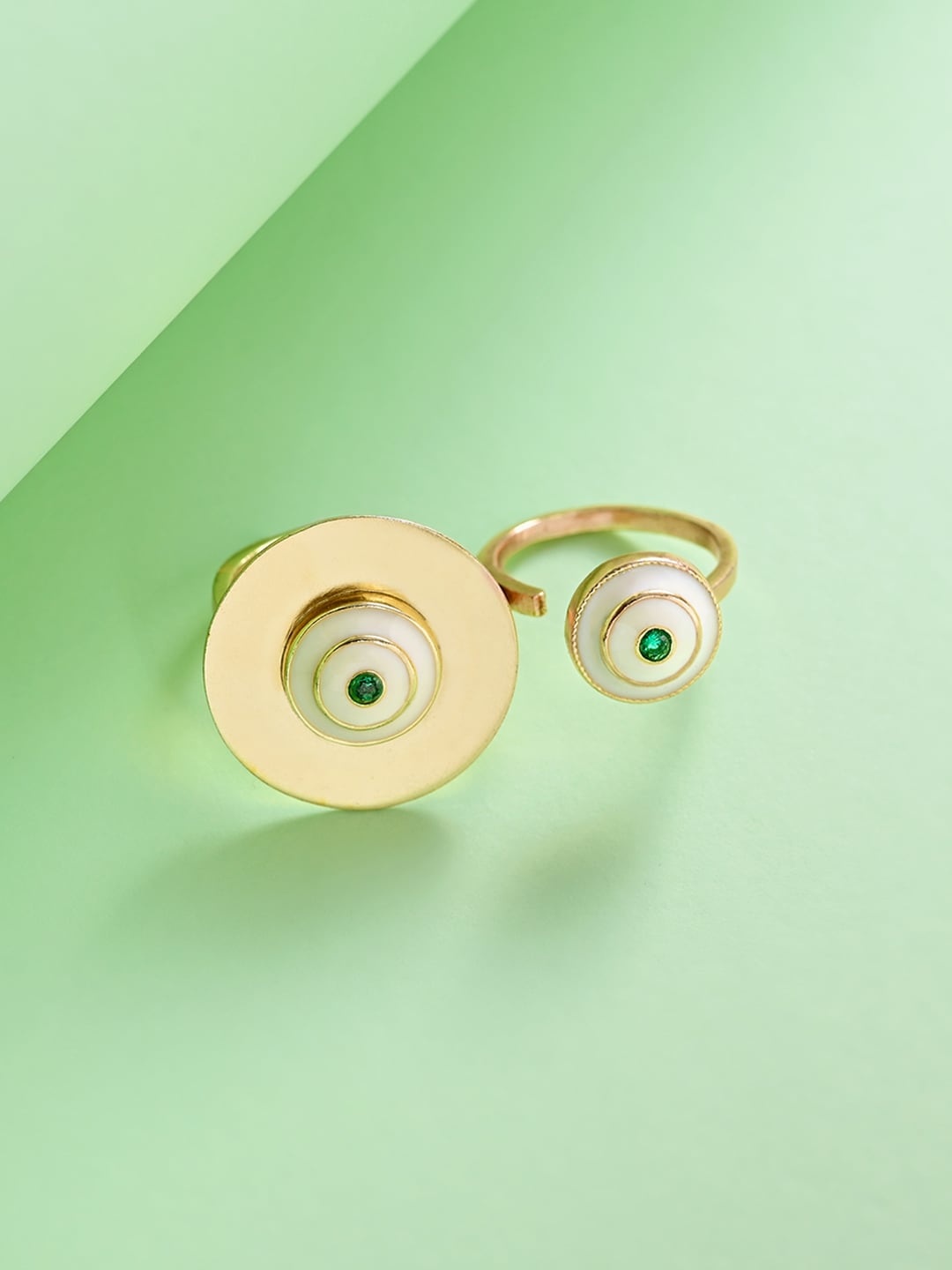 

Mikoto by FableStreet Gold-Plated Green CZ-Studded Enameled Finger Ring