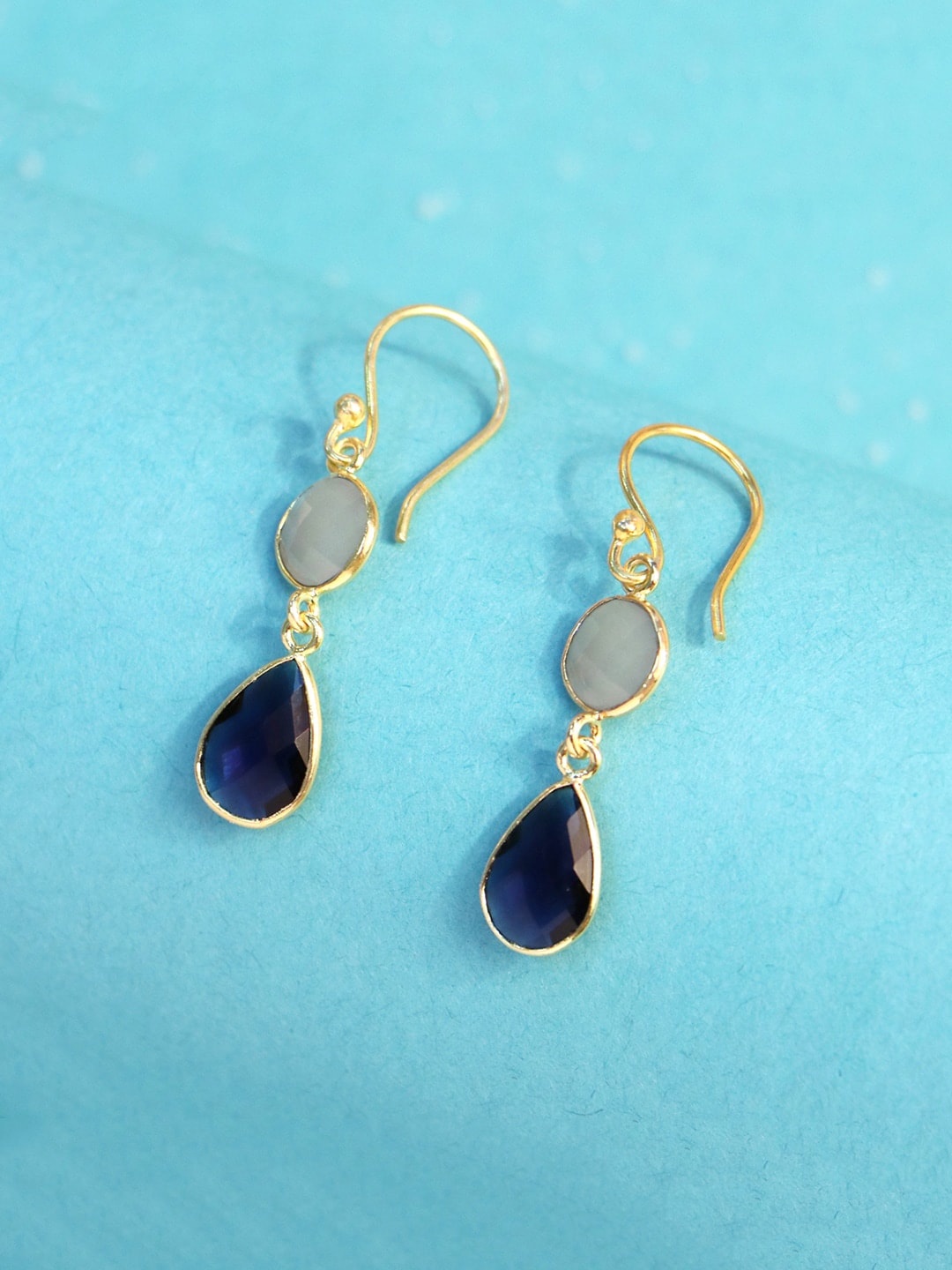 

March by FableStreet Gold-Toned & Blue Geometric Drop Earrings