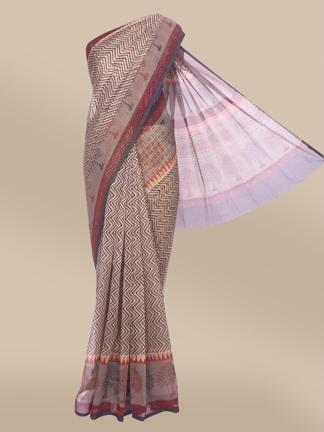 

The Chennai Silks Beige & Brown Pure Cotton Chanderi Saree