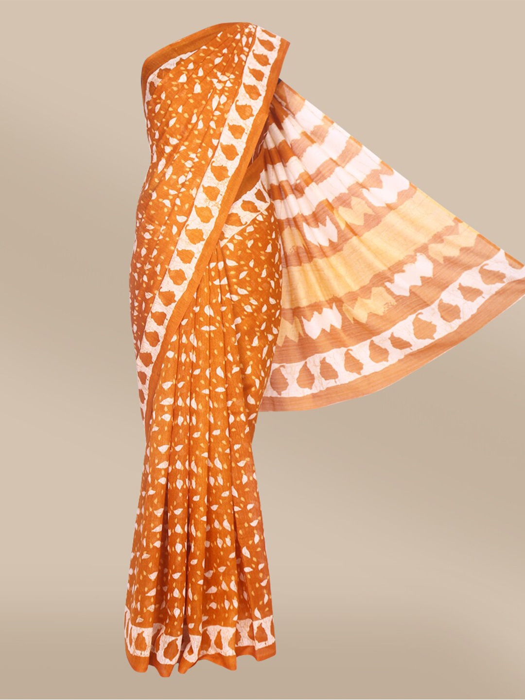 

The Chennai Silks Mustard & White Pure Cotton Chanderi Saree