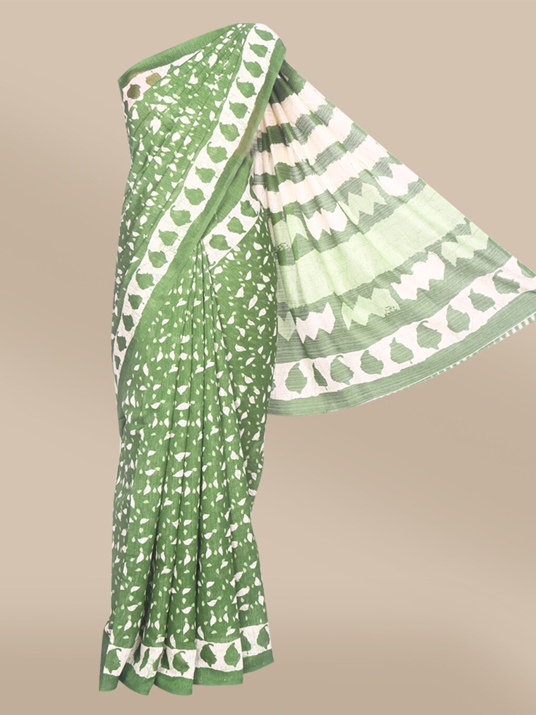 

The Chennai Silks Green & White Pure Cotton Chanderi Saree