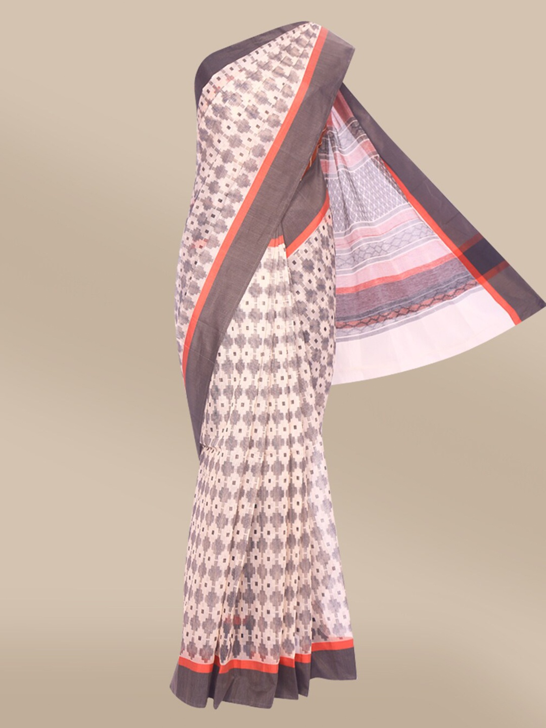 

The Chennai Silks White & Grey Pure Cotton Chanderi Saree