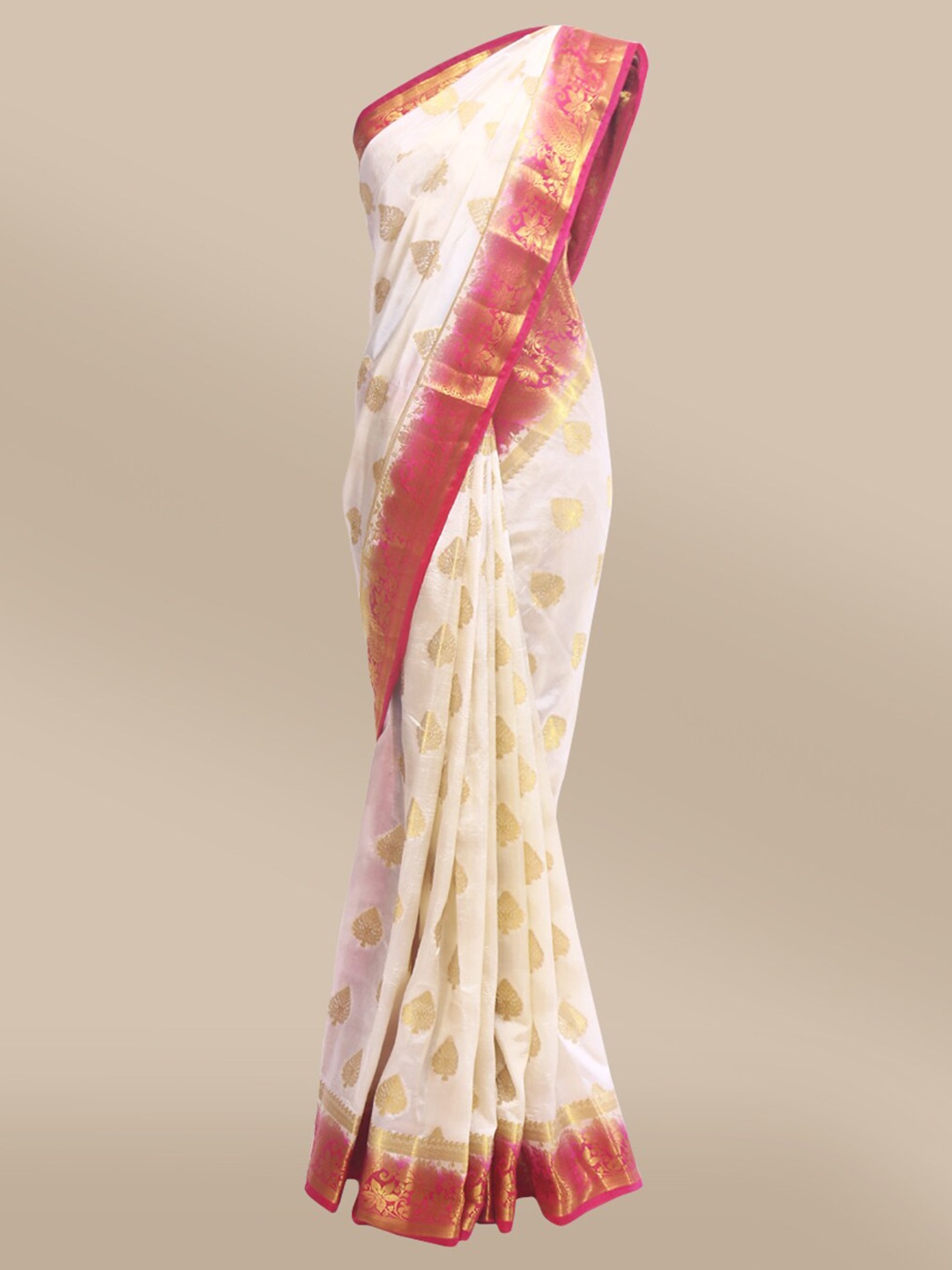 

The Chennai Silks White & Pink Ethnic Motifs Zari Saree