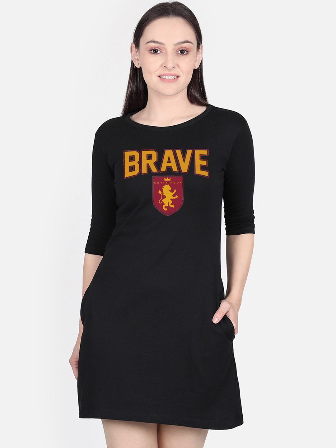 

Free Authority Black & Yellow Harry Potter Printed T-shirt Dress