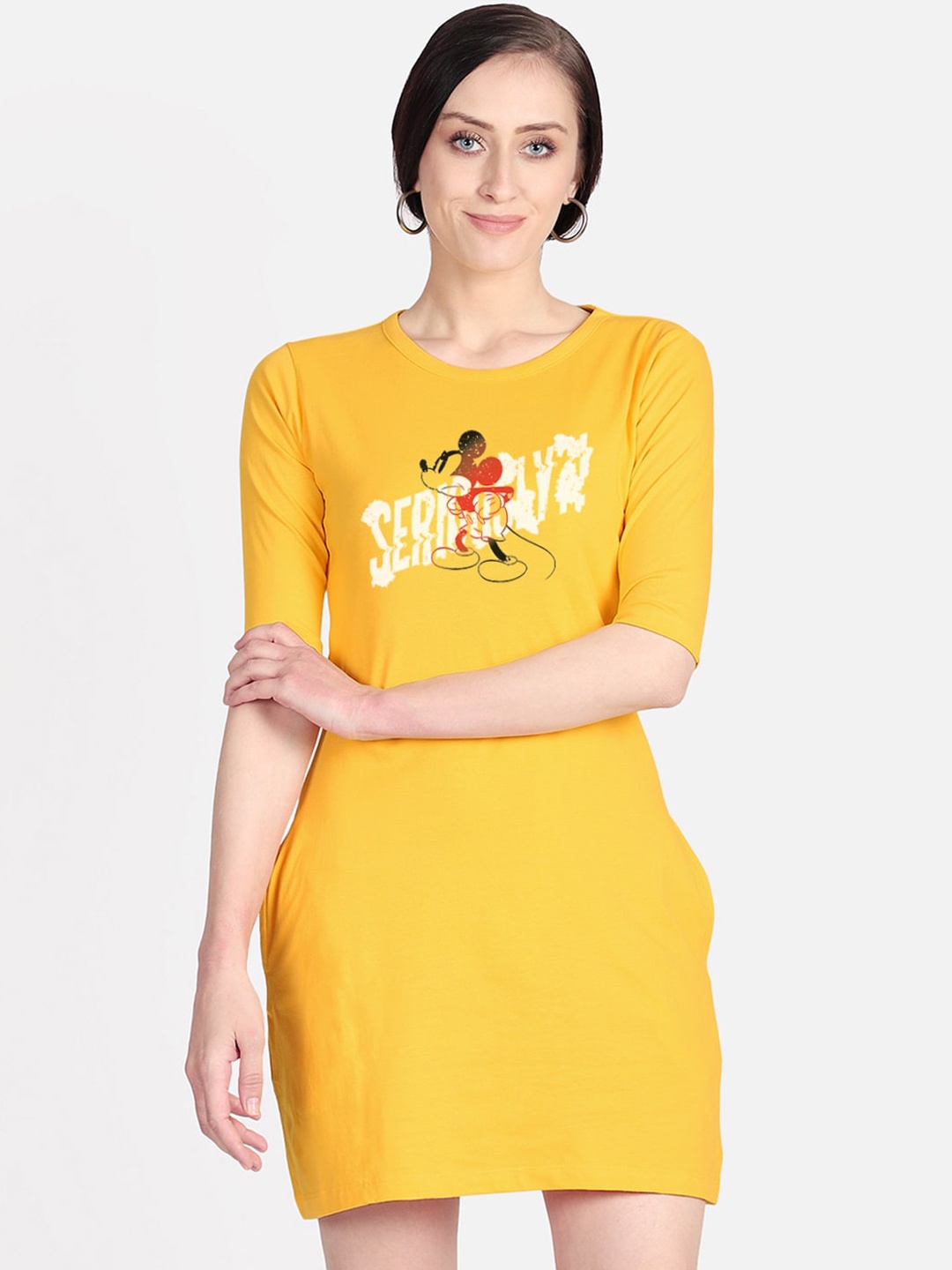 

Free Authority Mickey & Friends Yellow Print Cotton T-shirt Dress