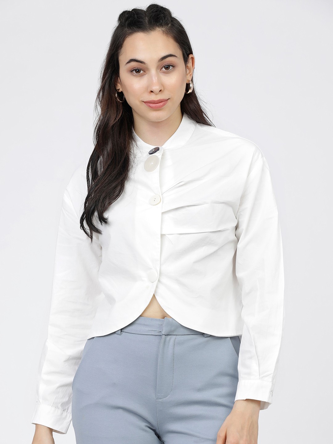 

Tokyo Talkies White Cotton Poplin Shirt Style Top