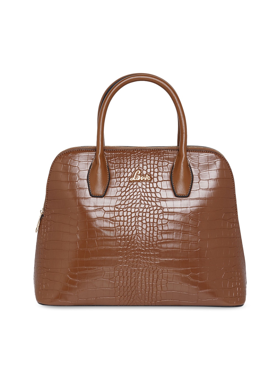 

Lavie Brown Textured PU Structured Handheld Bag with Quilted