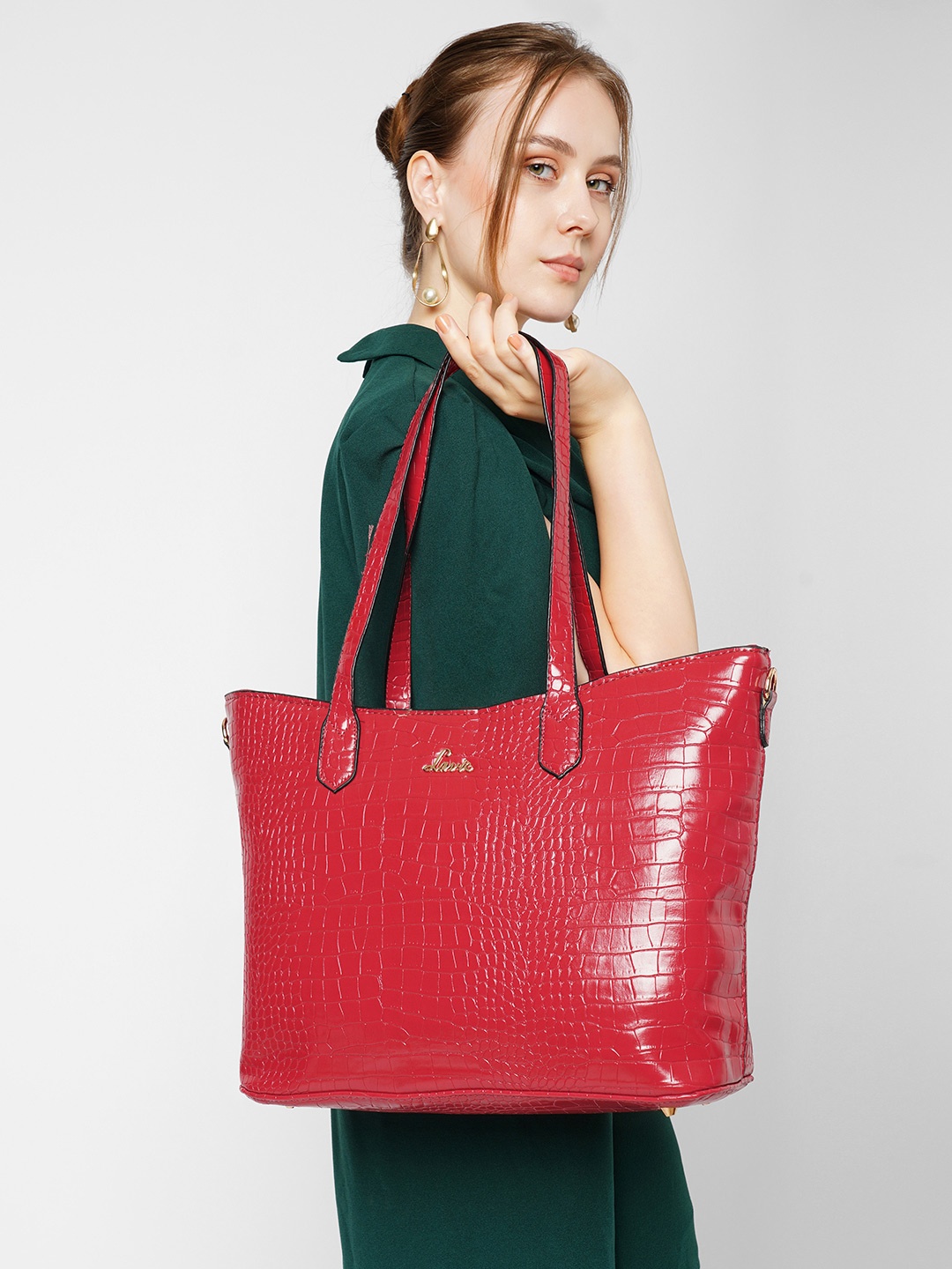 

Lavie Women Hailon Maroon Animal Textured PU Shopper Large Tote Bag