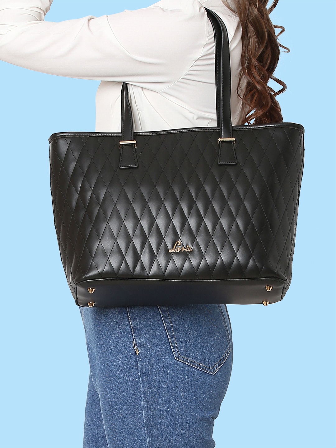 

Lavie Black Textured PU Structured Shoulder Bag with Quilted