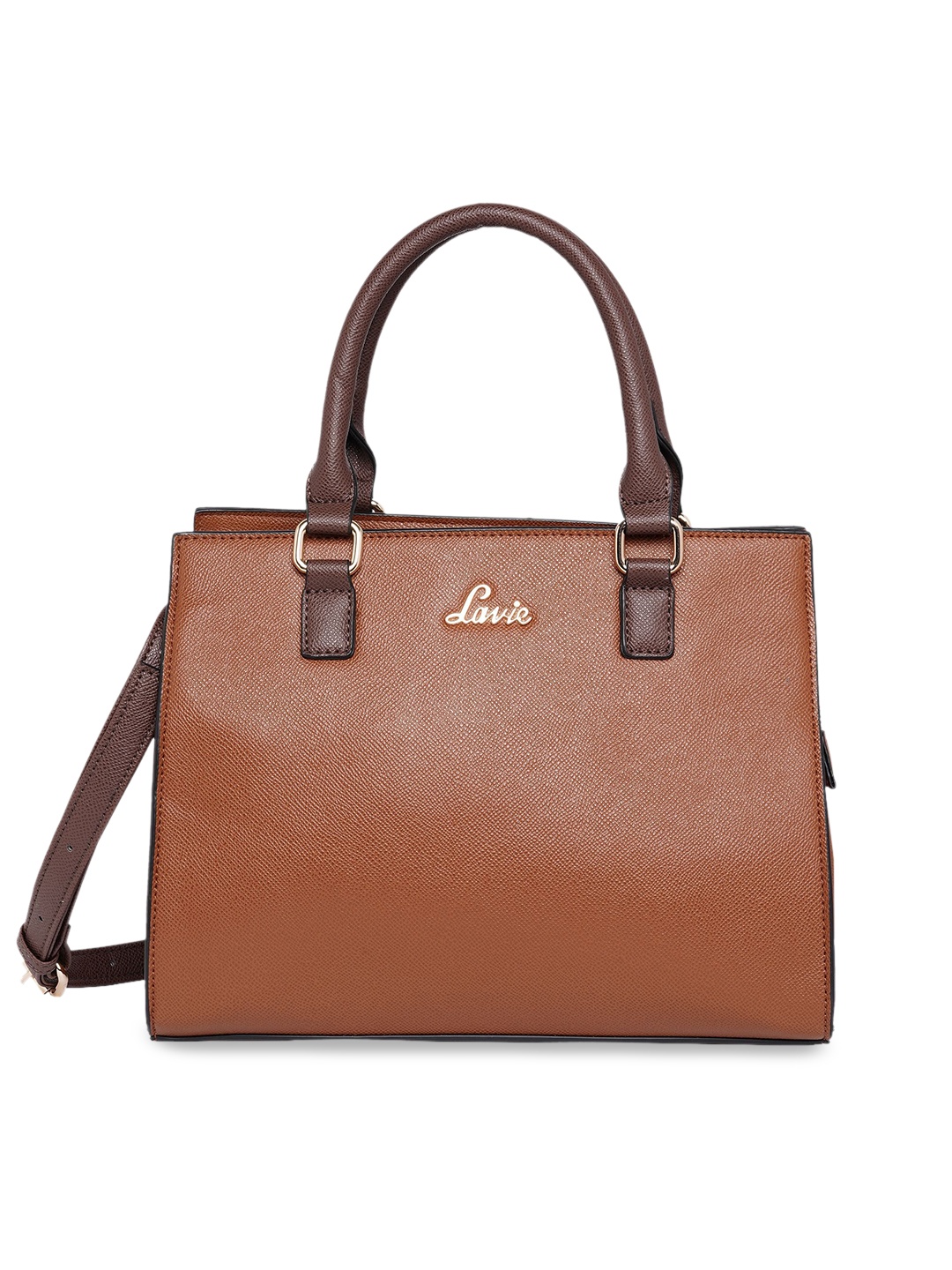 

Lavie Brown PU Structured Handheld Bag With Detachable Sling Strap