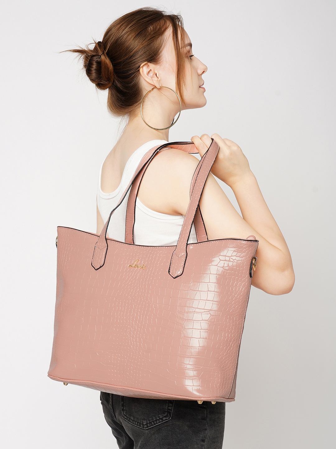 

Lavie Women Hailon Pink Animal Textured PU Oversized Structured Tote Bag