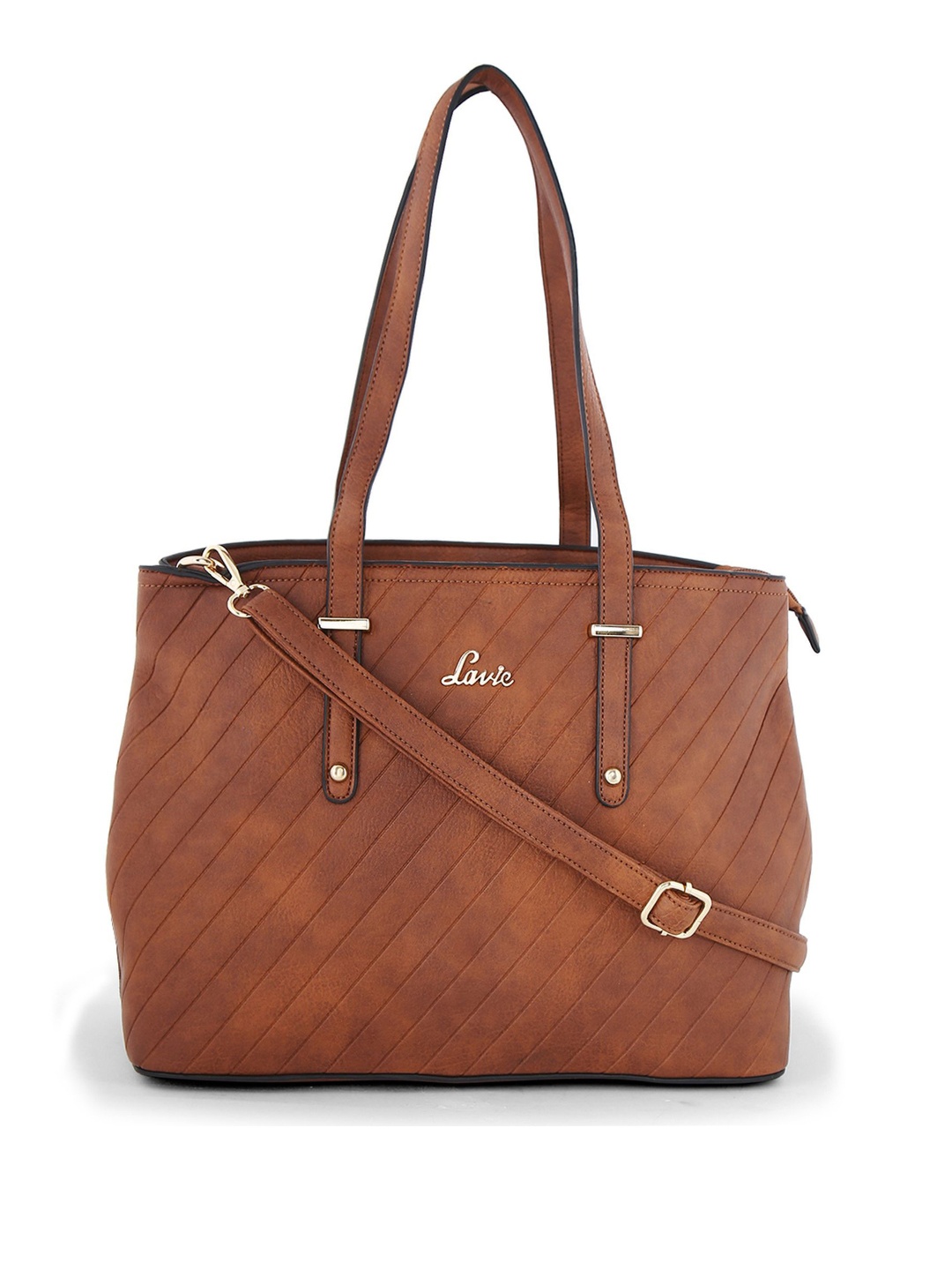 

Lavie Brown Striped PU Structured Shoulder Bag