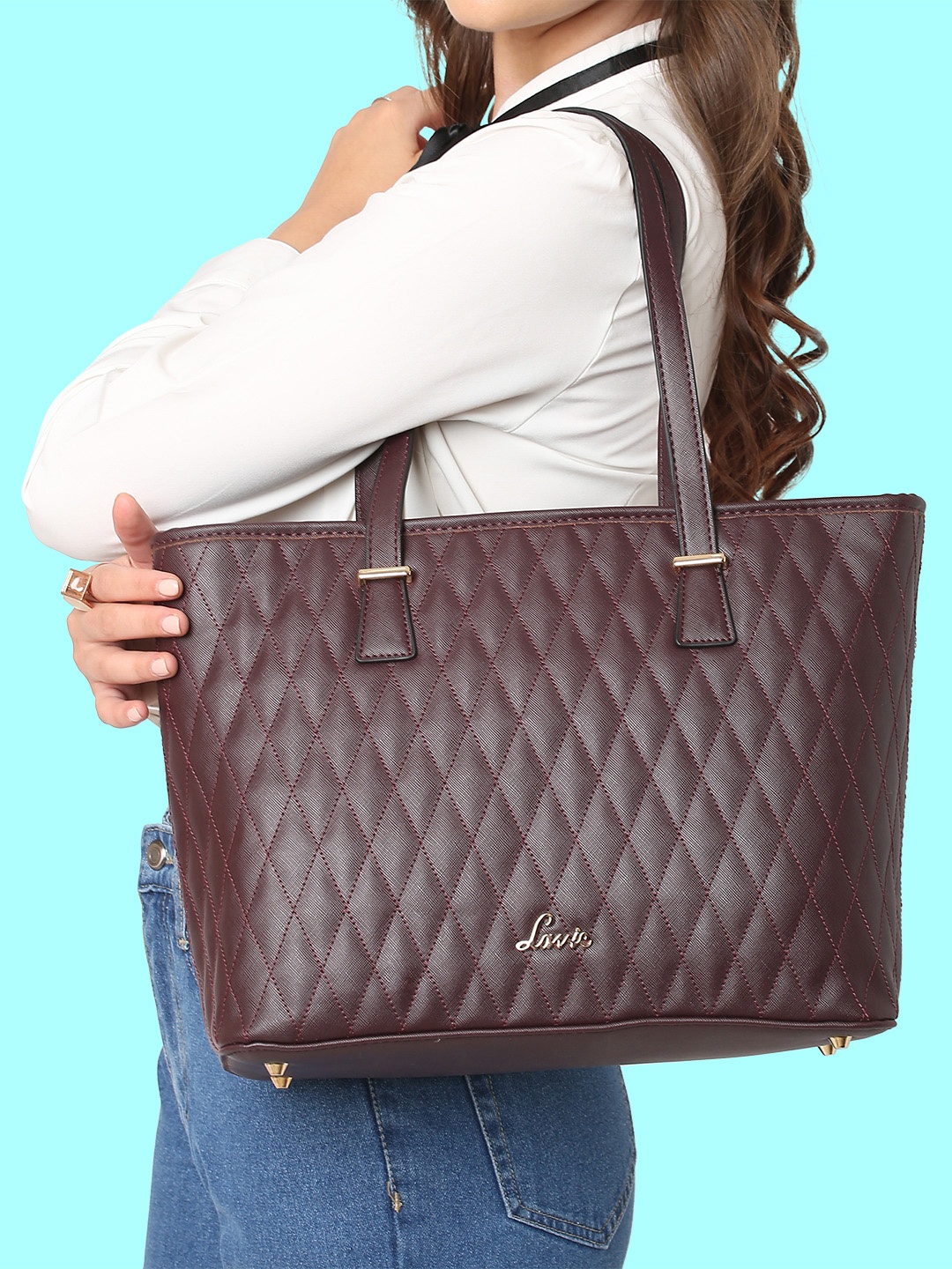 

Lavie Red Textured PU Structured Handheld Bag with Quilted