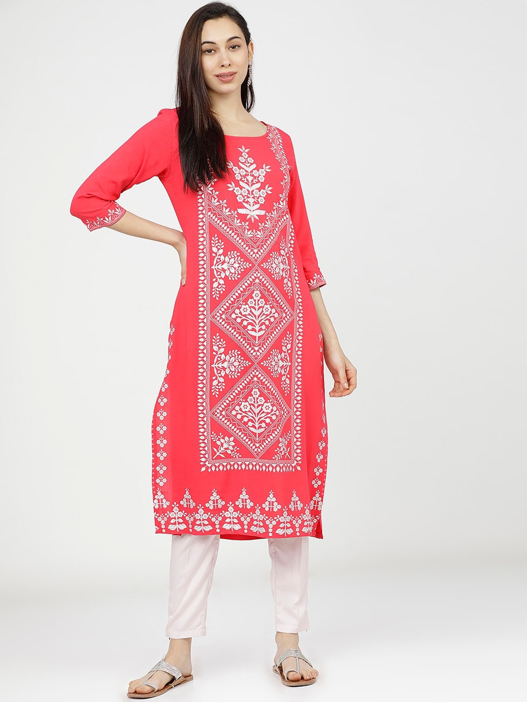 

Vishudh Women Pink Floral Printed Kurta