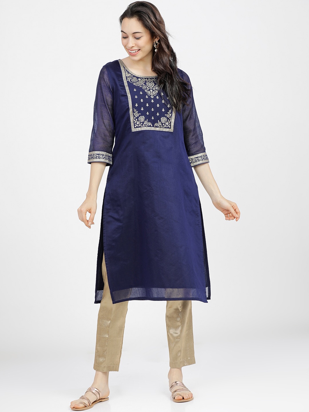 

Vishudh Women Blue Ethnic Motifs Printed Straight Kurta