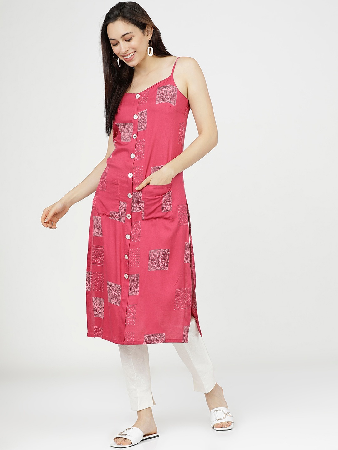 

Vishudh Women Pink Thread Work Kurta