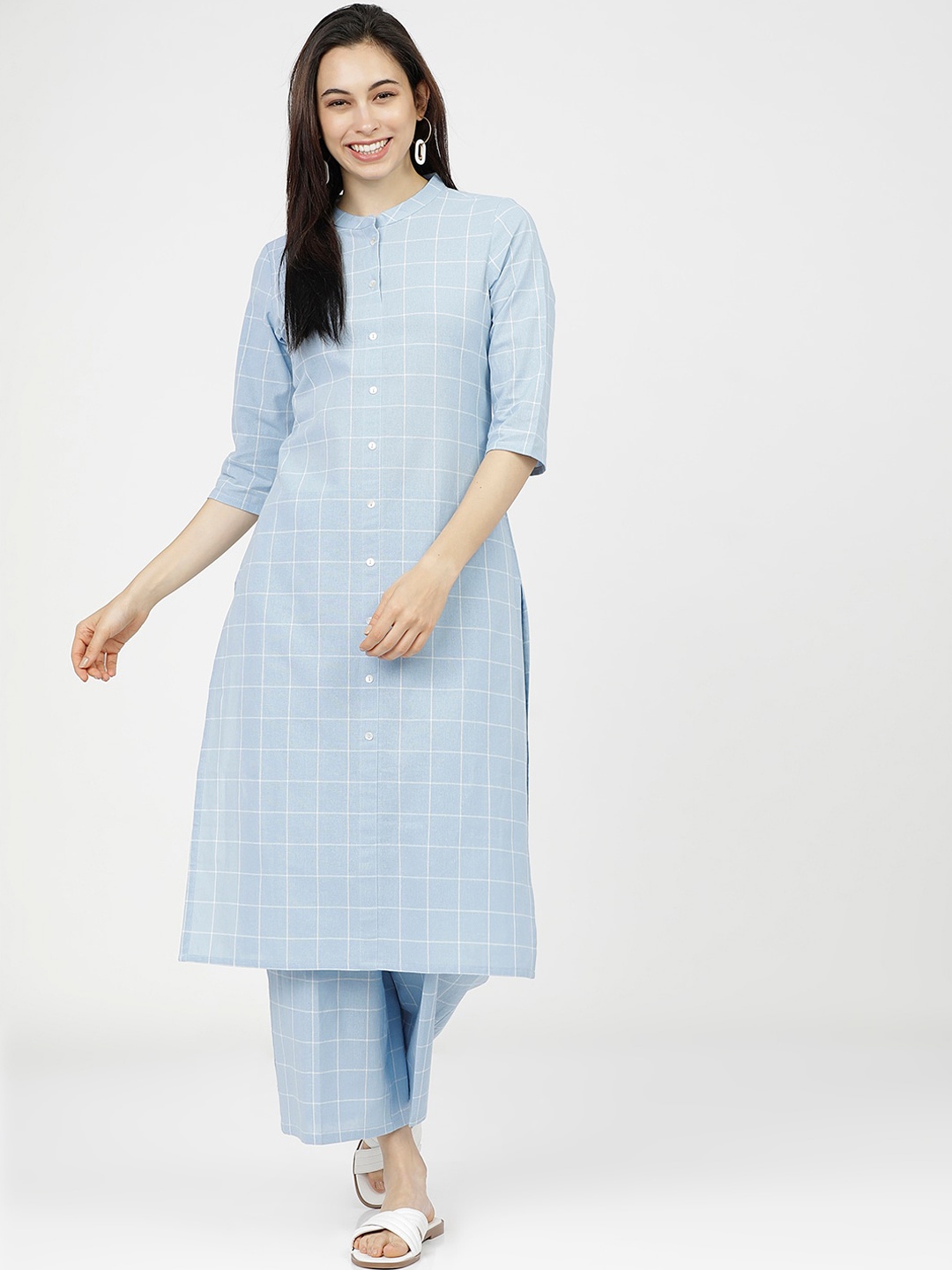 

Vishudh Women Blue Regular Pure Cotton Kurta with Trousers