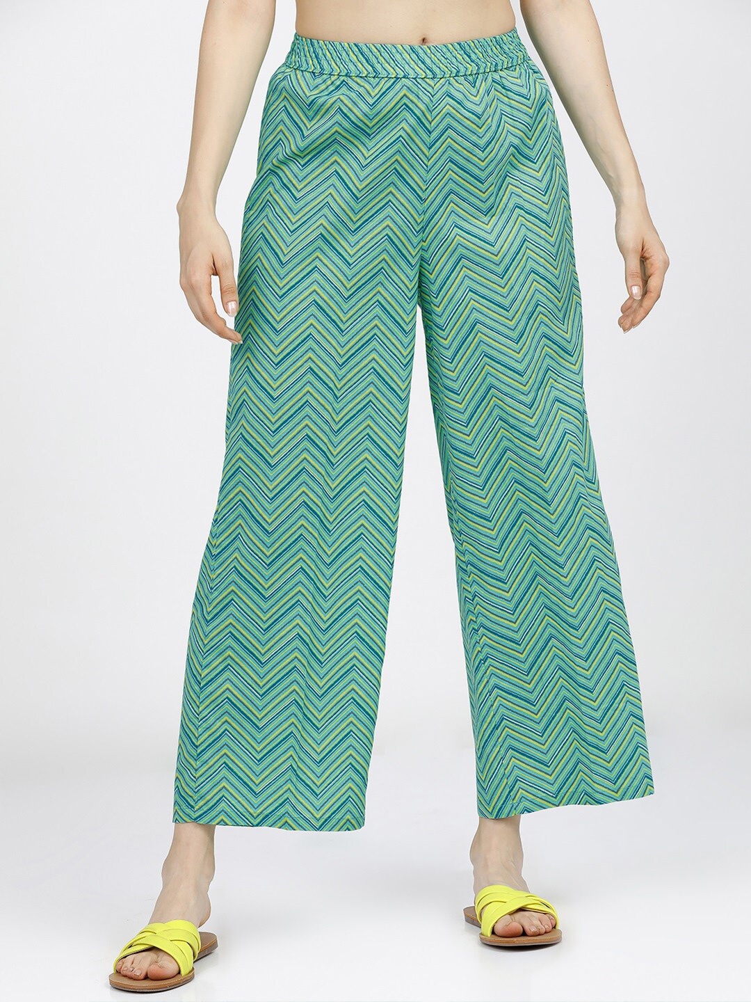 

Vishudh Women Turquoise Blue Printed Flared Fit Palazzo
