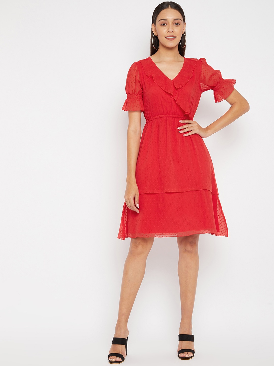 

PANIT Red Layered Chiffon Dress