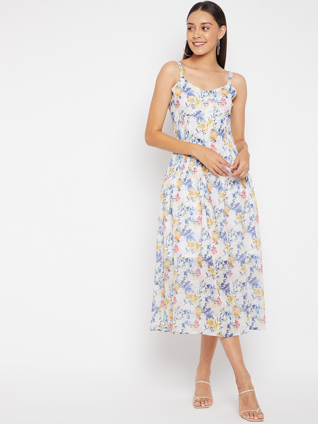 

PANIT Off White Floral Georgette Midi Dress