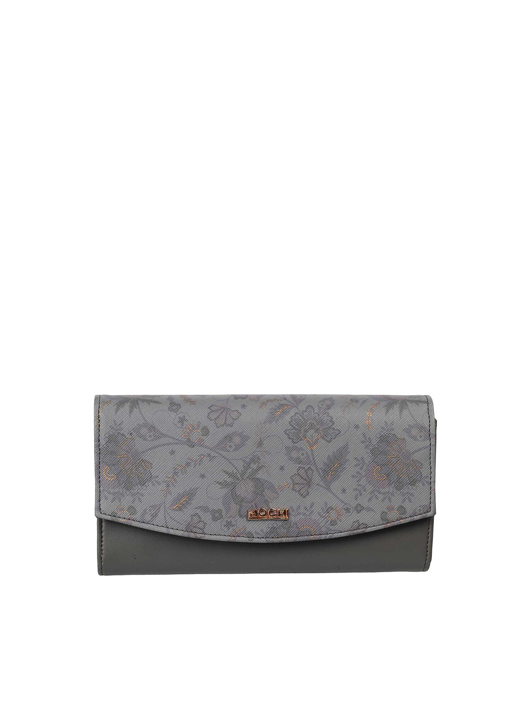 

Mochi Women Grey & Gold-Toned Printed Foldover Clutch