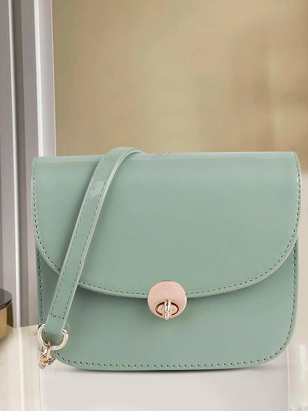 

Mochi Green Structured Sling Bag
