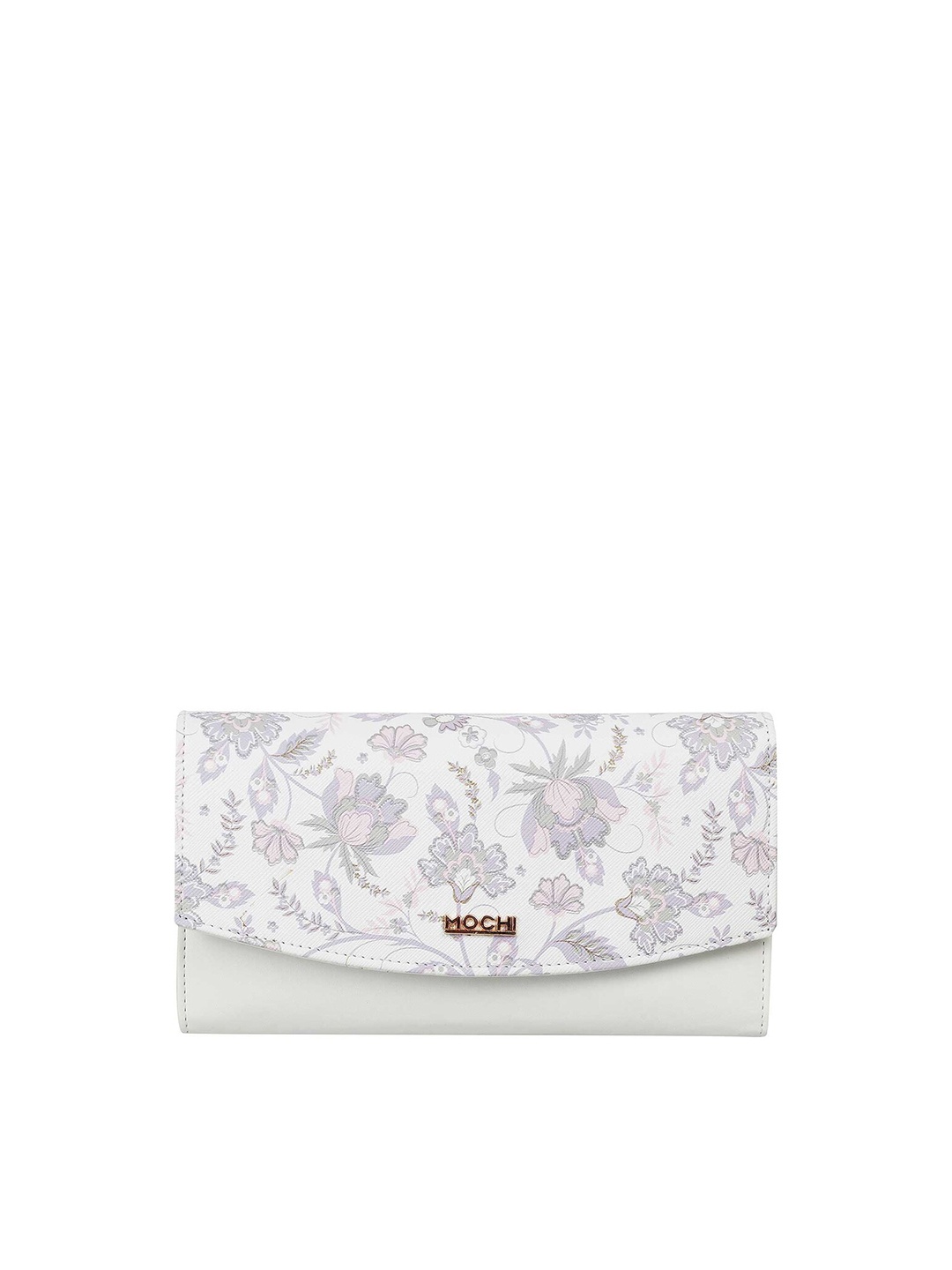 

Mochi Women White & Purple Printed Foldover Clutch