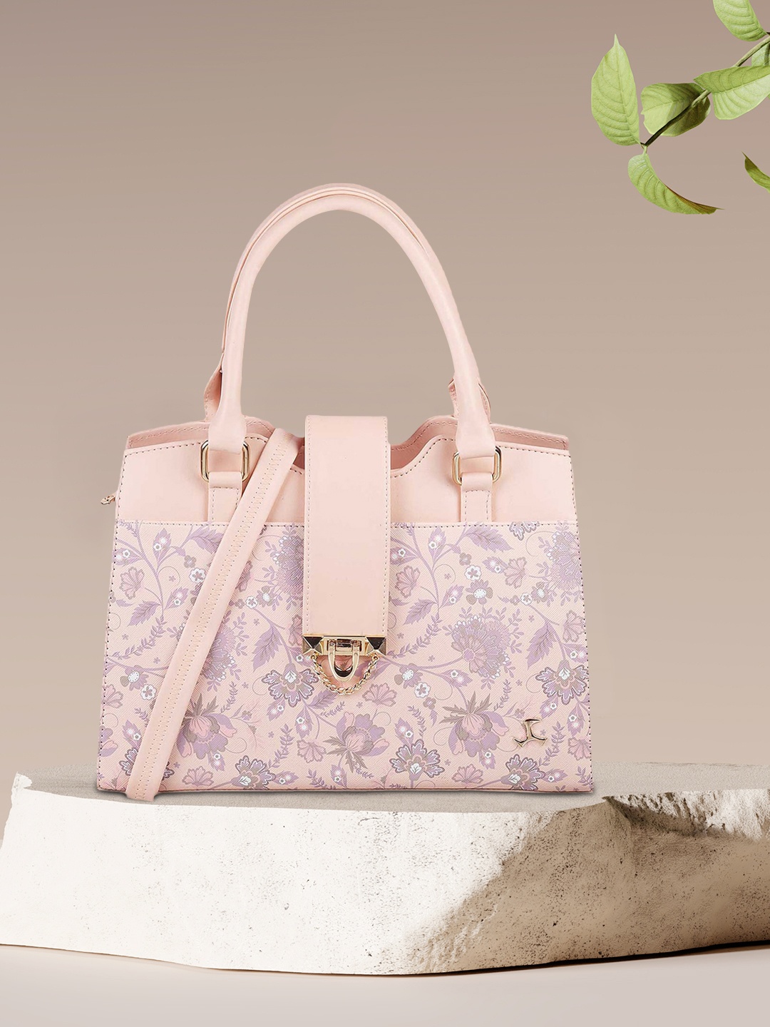 

Mochi Pink Colourblocked PU Swagger Handheld Bag with Cut Work