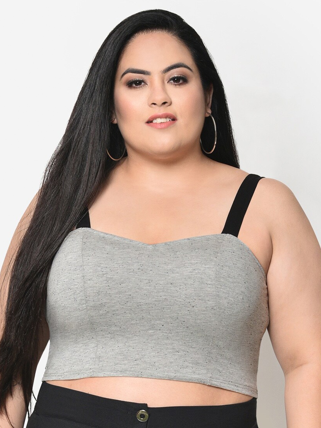 

wild U Grey & Black Fitted Plus Size Crop Top