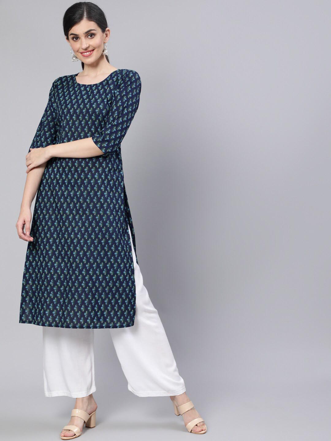 

AASI - HOUSE OF NAYO Women Navy Blue Ethnic Motifs Straight Kurta