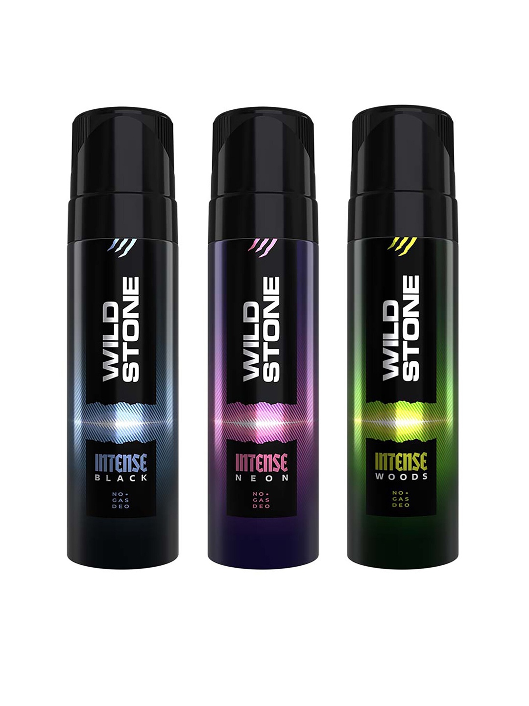 

Wild Stone Pack Of 3 Men Intense Black Neon And Wood No Gas Deodorant 120 ml Each