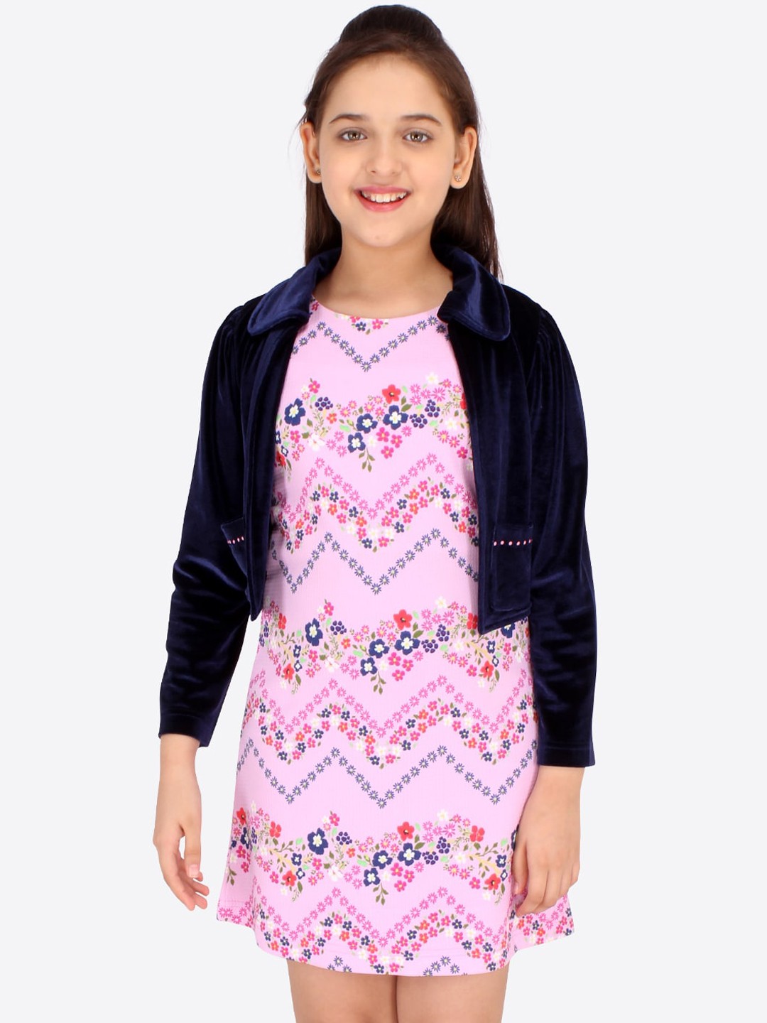 

CUTECUMBER Navy Blue Floral A-Line Dress