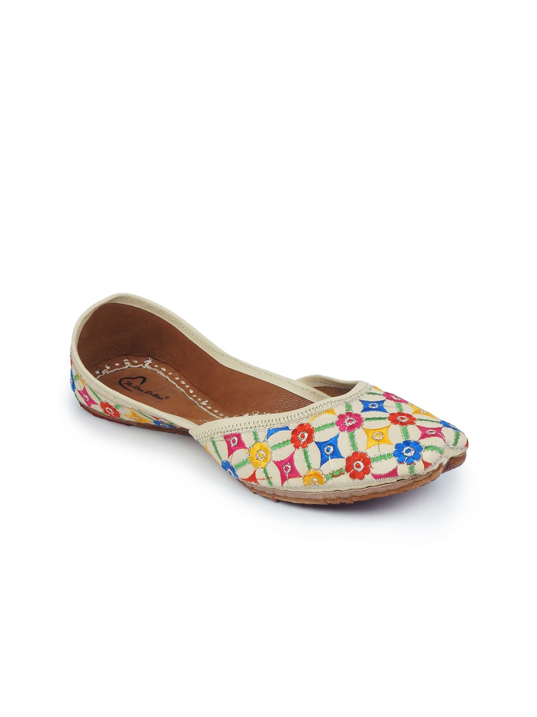 

The Desi Dulhan Women White Printed Leather Party Mojaris Flats