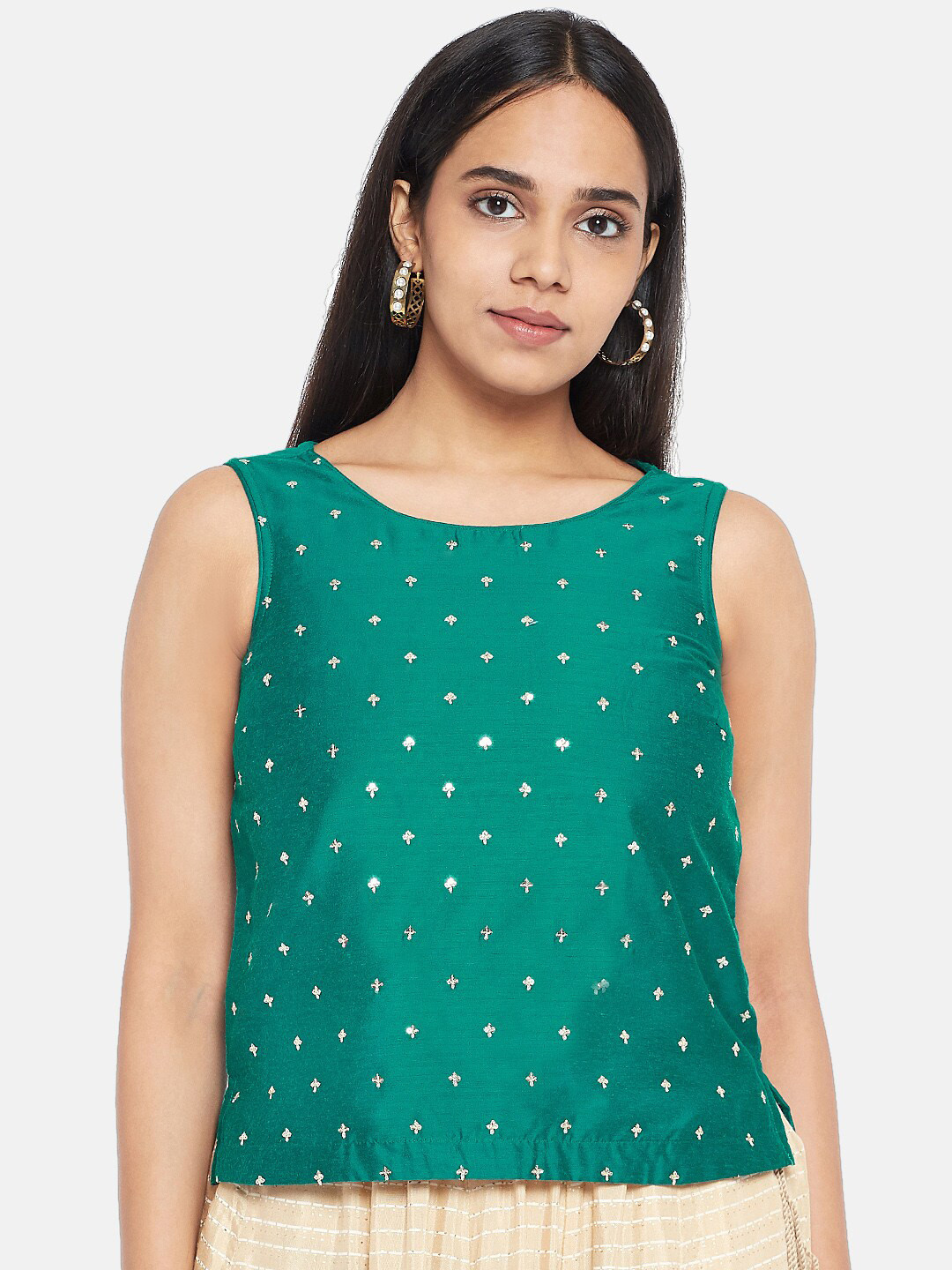 

AKKRITI BY PANTALOONS Teal Blue Floral Regular Top