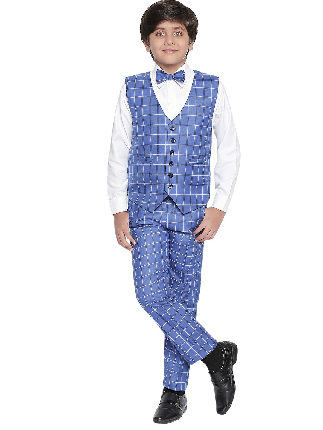 

Jeetethnics Boys Blue & White Checked Shirt with Trousers